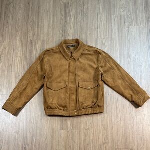 NWT Suede Brown Women’s Unisex Bomber Jacket, Size L